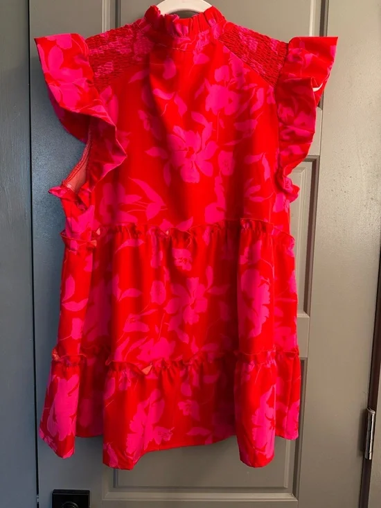 Womens Red & Pink Floral Tiered shirt - Picture 4 of 4